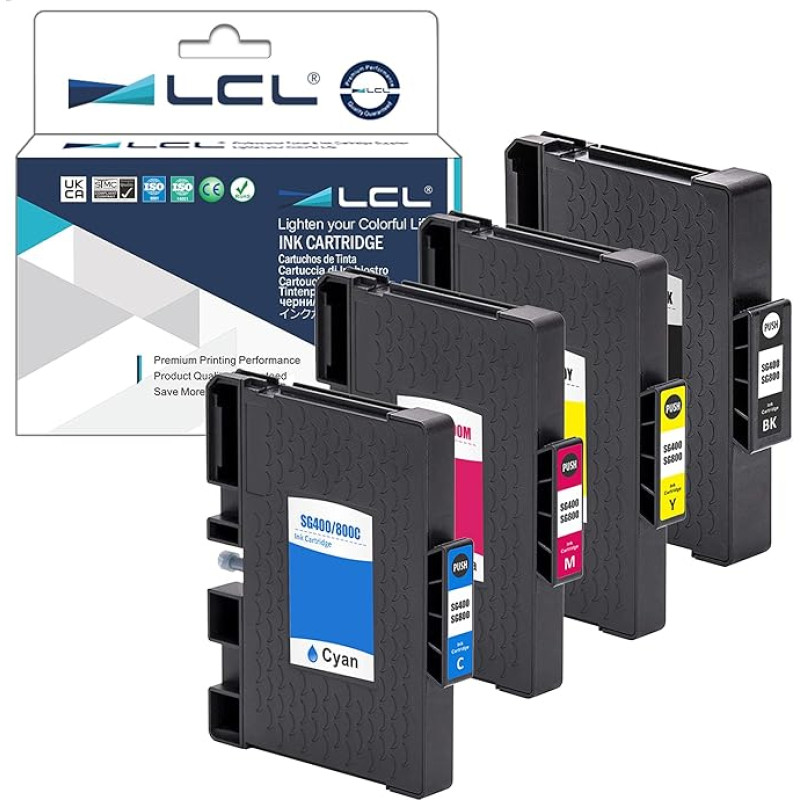 LCL suderinama sublimacinio rašalo kasetė SG400 SG800 SG400NA SG800NA PRINTAN Dink High Yield (KCMY) pakaitalas Sawgrass Virtuoso SG400 SG800 SG400 SG400NA/EU SG800NA sublimaciniam spausdintuvui RICOH