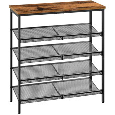 HOOBRO Shoe Rack, 5-Tier Shoe Rack, Shoe Cabinet, Adjustable Metal Mesh Shelf, Spacious Top, Holds 16–20 Pairs, for an Entrance, Corridor, Industrial use, Vintage Brown/Black, EBF12XJ01
