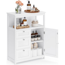 VASAGLE BBC542P31V1 Vonios spintelės šoninė spintelė su 3 stalčiais Spintelės durys Reguliuojama lentyna 30 x 60 x 80 cm Balta