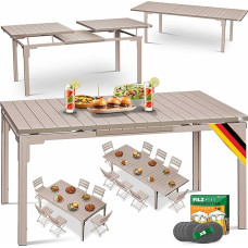 KESSER® išskleidžiamas sodo stalas 180/240 x 90 cm Išskleidžiamas iki 8 žmonių Išskleidžiamas stalas su milteliniu būdu dengtu plieniniu rėmu ir HDPE stalviršiu, atsparus atmosferos poveikiui ir UV spinduliams Į komplektą įeina 6 veltinio padėkliukai