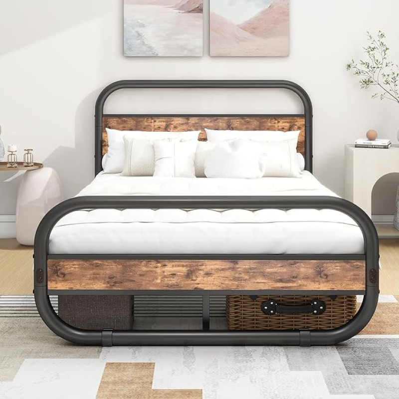 Lovos rėmas Medinė dvigulė lova Svečių lova Metalinė lova 120 x 200 cm Metalinis lovos rėmas Jaunimo lova su skersiniu rėmu Miegamojo galvūgalio galvūgalio lova Svečių kambarys Rudos spalvos