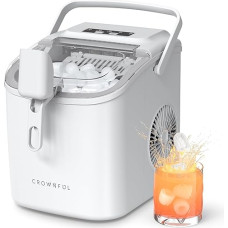 CROWNFUL ledo kubelių aparatas, nešiojamas ledo kubelių aparatas, 9 kubeliai paruošiami per 6 minutes, savaime išsivalantis ledo kubelių aparatas, 12 kg/24 val., idealiai tinka namams, virtuvei, biurui, barui, vakarėliui (baltas)