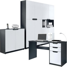 Vladon Logan Office Furniture, Study Room, Complete Set, Made in Germany, Body in Matte Black / Fronts in Matte White