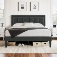 VECELO minkšta lova 140 x 200 cm, dvigulė lova su reguliuojamo aukščio galvūgaliu, lovos rėmas su grotelėmis, paminkštintas lovos rėmas, jaunimo lova miegamajame, svečių kambaryje, tamsiai pilka