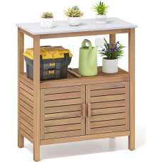 GIANTEX Acacia Wood Garden Cabinet, Outdoor Storage Cabinet with 2 Shelves, Side Cabinet for Balcony, Patio, Backyard, 80 x 40 x 90.5 cm