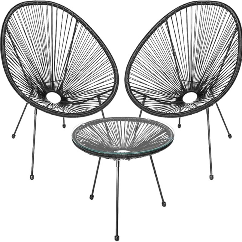 Shally Dogan Freddy Poly Rattan sodo baldų komplektas 2 sėdimos vietos su stalu 2 kiaušinių kėdės 1 sodo stalas Gyvenamasis kambarys Terasa Balkonas Restoranas Bistro baras (juodas)