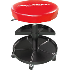 Haskyy Reguliuojamo aukščio dirbtuvių kėdė, dirbtuvių kėdė su 5 ratukais, 38,5 cm skersmens, 2 lentynos, 390-520 mm.