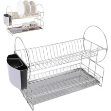 2 pakopų indų džiovinimo stovas Nerūdijančio plieno indų džiovinimo stovas su nusausintuvu ir stalo įrankių laikikliu Erdvės taupymo virtuvės organizatorius atsparus rūdims