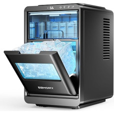 EUHOMY Pusmėnulio ledo kubelių gaminimo aparatas 35lb/24 val., 16 gabalėlių per 12 minučių, automatinis giluminis valymas, laikmatis, nešiojamas pusmėnulio ledo kubelių gaminimo aparatas su krištolo skaidrumo danga