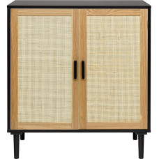 Finnhomy Sideboard Living Room with Rattan Decorated Doors, Kitchen Cabinet, Kitchen Cabinets, Storage Cabinet for Dining Room, Hallway, Sideboards (L 80 x W 40 x H 88 cm, Black)