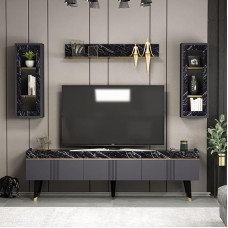 Homidea KARYA Wall Unit - Living Room TV Set - TV Cabinet - TV Lowboard - TV Table - TV Furniture with 3 Doors in Modern Design (Anthracite/Marble)