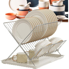 Sulankstomas indų džiovintuvas, sulankstomas indų stovas - anglinio plieno/nerūdijančio plieno virtuvės stalviršis, 2 pakopos - nuimamas vandens gaudyklės padėklas, virtuvės drabužių džiovintuvas