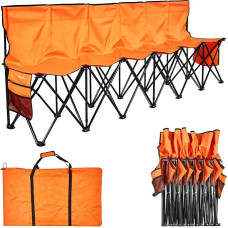 VEVOR nešiojamasis komandinis suoliukas stovyklavimo suoliukas (6 žmonėms) su šoninėmis kišenėmis ir krepšiu, sulankstomas suoliukas su atlošu, šoninis suoliukas, sporto suoliukas futbolui, beisbolui lauke, oranžinis