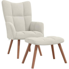 vidaXL Recliner Chair with Stool, Armchair with Steel Frame, Wooden Legs, Relaxing Chair, Upholstered Chair with Armrest, TV Chair, Living Room, Modern, Cream White Velvet