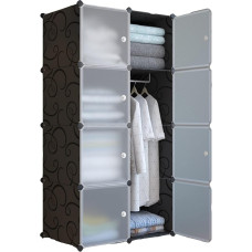 Spintos, modulinė lentyna, drabužių organizatorius namams, lentyna miegamajam, 8 moduliai, 1 strypas, 140 x 70 cm, juoda