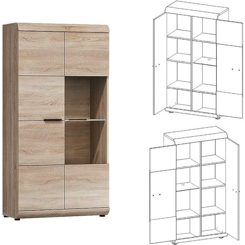 Baldai24 LINK Vitrina, stovinti vitrina, svetainės spinta, vitrina su 2 durimis (su 1 x LED apšvietimu)