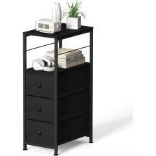 LIANTRAL Siaura komoda vonios kambariui, siaura komoda, sandėliavimo spinta, komoda su 3 medžiaginiais stalčiais ir medine lentyna, miegamojo organizavimo bokštas mažoms erdvėms, spintai, skalbyklai, juoda