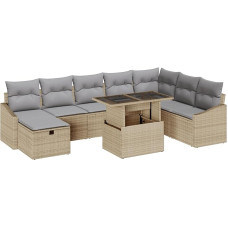 9-teiliges Garten-Sofa-Set mit Kissen Beige Poly Rattan Gartenlounge Modelis3359857