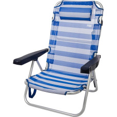 Folding Beach Chair with Cushion, Multiposition Chair, 5 Positions, 48 x 46 x 84 cm, Seat Height 21 cm, Maximum Load 100 kg, Blue and White, Active Beach