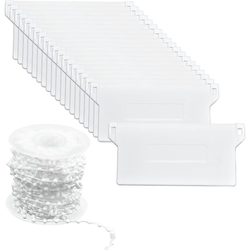 Pack of 20 Slat Weights Vertical Blinds & 10 Metres White Chain Roller Chain, 127 mm Slat Curtains Weight Plates Replacement Part Set for Curtain Door Window Accessories