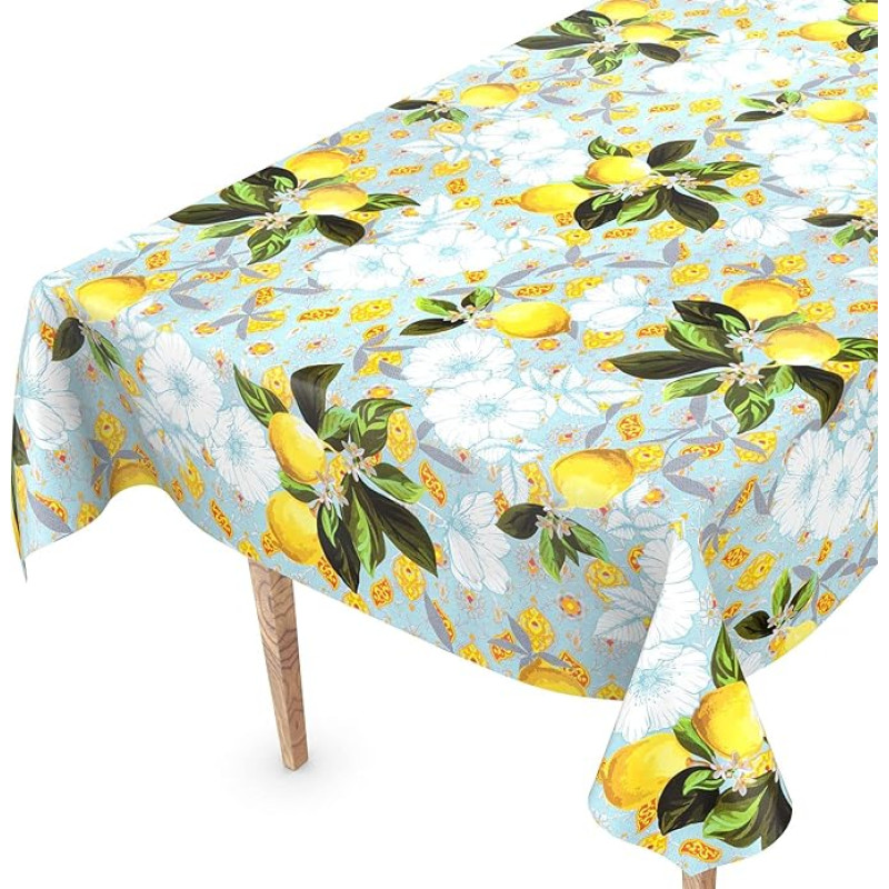 Washable Oilcloth Tablecloth 100 x 140 cm Cut Edge Lemon Garden Tablecloth Oilcloth