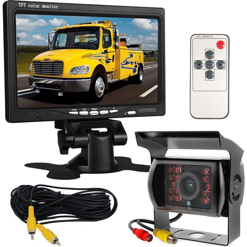 12 V-24 V 17,8 cm Auto TFT LCD-Bildschirm HD Monitor + Bus LKW-Anhänger 18LEDs IR-Nachtsicht wasserdicht Rückfahrkamera Backup Kamera mit 10 m Video-Kabel