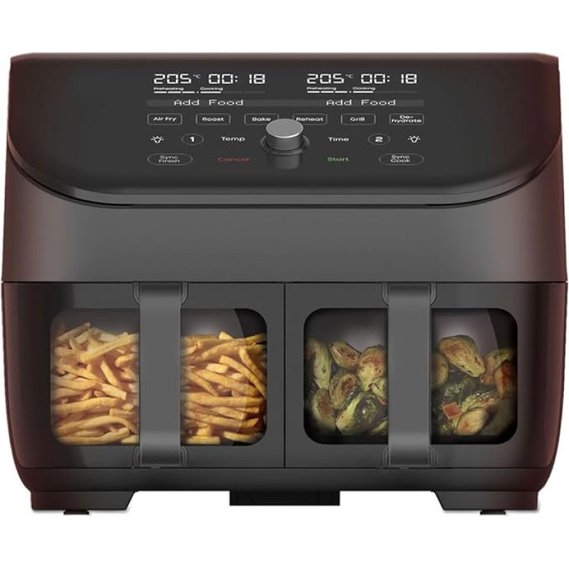 Instant Vortex Plus Double Basket with ClearCook – 7.6L Digital Hot Air Fryer, Black, 8-in-1 Smart Programmes – Frying, Baking, Roasting, Grilling, Dehydrating, Warming, XL Capacity, 1700W