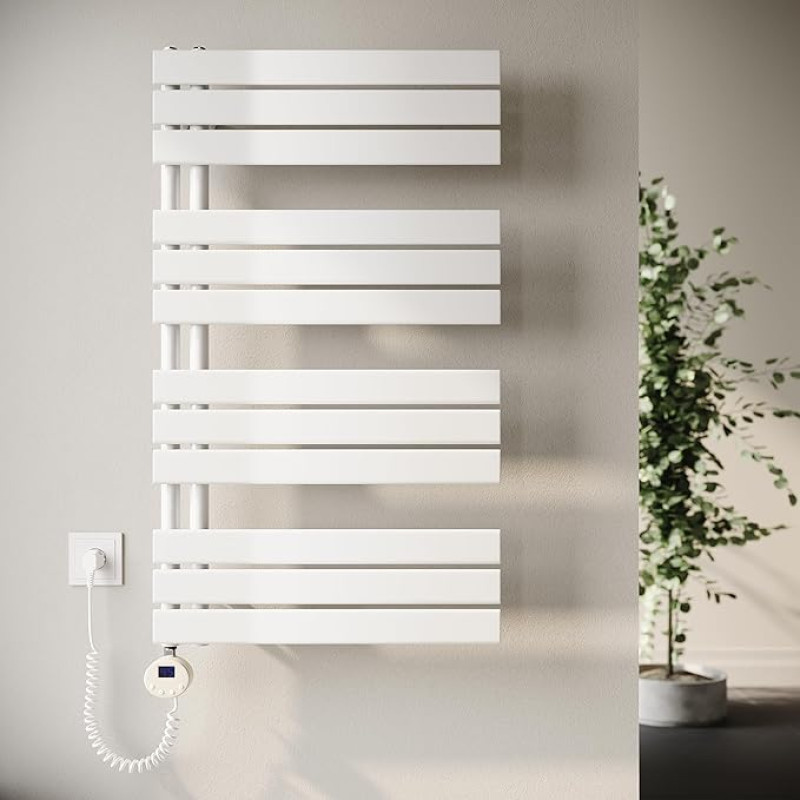 SONNI Bathroom Radiator Electric Towel Warmer with Thermostat Heating Rod White 1038 x 600 mm 600 Watt Flat Towel Dryer Electric Towel Radiator for Bathroom with Temperature Controller