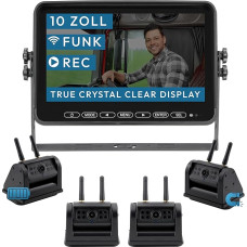 VSG 24 10 Inch Element HD XL | 4 Cameras Wireless Reversing System Battery Magnet for Motorhome & Truck, Car Set Wireless Including Reversing Camera + Monitor, DIY Retrofit 12V-24V, Camera Digital,