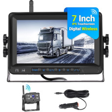 Hikity Stable Digital Wireless Reversing Camera Set with 7 Inch IPS Monitor AHD 1080P Reversing Camera IP68 Waterproof Night Vision Two Video Input for Car SUV Van Truck 12-36V