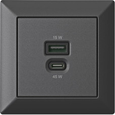 Flush-Mounted USB Charging Station, USB-C 45 Watt + USB-A 15 Watt Charger, Matte Black