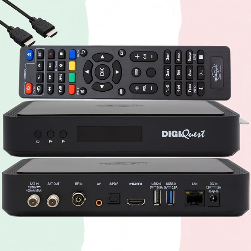 TiVuSat Card 4K UHD + DIGIQuest Q80 Combo Receiver 4K H.265 S2+T2 HEVC Set-Top Box, Certified TiVuSat Receiver with Card (Not Activated), Media Player, WebRadio, HTS HDMI Cable