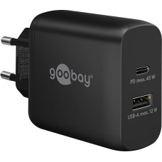 Goobay 65411 Dual Charger 45 W / USB-C & USB-A Fast Charger Power Delivery / Charging Power Supply with 2 USB Ports / Charger for Mobile Phone, iPad, Tablet etc.