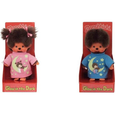 Sekiguchi 223732 - Original Monchhichi Girl, Plush Toy with Pink Sleep Shirt & 223725 - Original Monchhichi Boy, Plush Toy with Blue Sleep Shirt and Glow in the Dark Elements