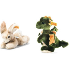 Schnucki Rabbit - 24 cm - Cuddly Toy for Children - Soft & Cuddly - Washable - Beige & Raudi Dragon Boy - 17 cm - Cuddly Toy for Children - Plush Dragon Standing - Soft & Washable - Green/Orange