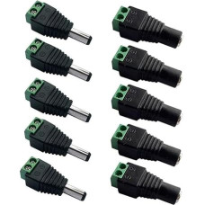 Kjzeex 10pcs 2.5x5.5mm 12V Male Female DC Power Connector Screw Terminal Adapter Socket Plug for Security Camera LED Strip Light