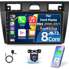 [8 Core 4+64G] Android Car Radio for Ford Fiesta 2006-2011 - 9 Inch IPS Touchscreen Radio with Wireless Carplay and Android Car - WiFi GPS 32EQ DSP Voice Control + Reversing Camera & Microphone