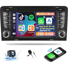 CAMECHO 2G + 64G Android 13 Car Radio for Audi A3 8P 8P1 8V S3 RS3 Sportback with Wireless Carplay Android Car, 7 Inch Screen Car Radio with Bluetooth GPS FM RDS SWC Mirror Link + Reversing Camera