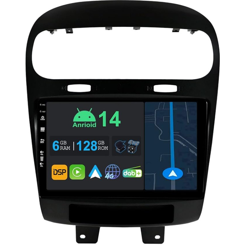 YUNTX 9 Inch Android 13 Car Radio with Sat Nav for Fiat Freemont / Dodge Journey 2012-2016 | Octa Core | 6GB 128GB | Built-in 4G LTE | CarPlay & Android Car | DSP | DAB | QLED | Dual Band WiFi