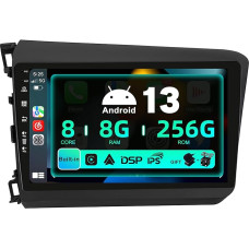 SXAUTO ¦8G+256G¦ Android 12 IPS Car Radio for Honda Civic (2012-2015) - Built-in Carplay/Android Car/DSP - LED Camera + MIC - DAB Steering Wheel Control Fast Boot 360-CAM WiFi -2 DIN 9 Inch