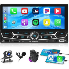 Hikity Double DIN Carplay Car Radio Bluetooth with Button/Android Car, 6.86 Inch Radio 2 DIN with Bluetooth Handsfree Kit FM AUX TF USB Type-C EQ SWC Mirror Link MIC Reversing Camera